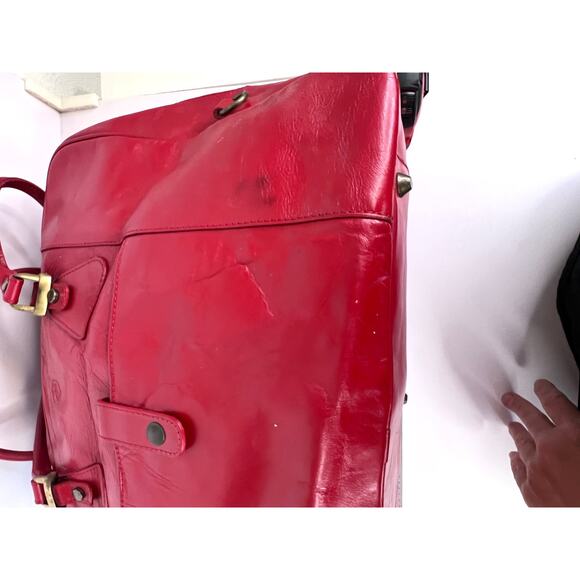 Valentina Red Leather Tote Overnight Bag with Gold Hardware Made in Italy - Picture 5 of 16